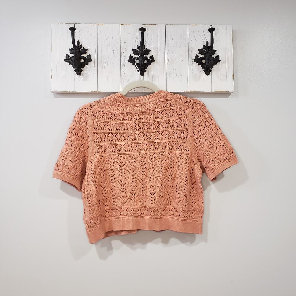 Boden Peach Pointelle Cropped Cardigan Cottagecore Sweater Medium - Picture 2 of 5